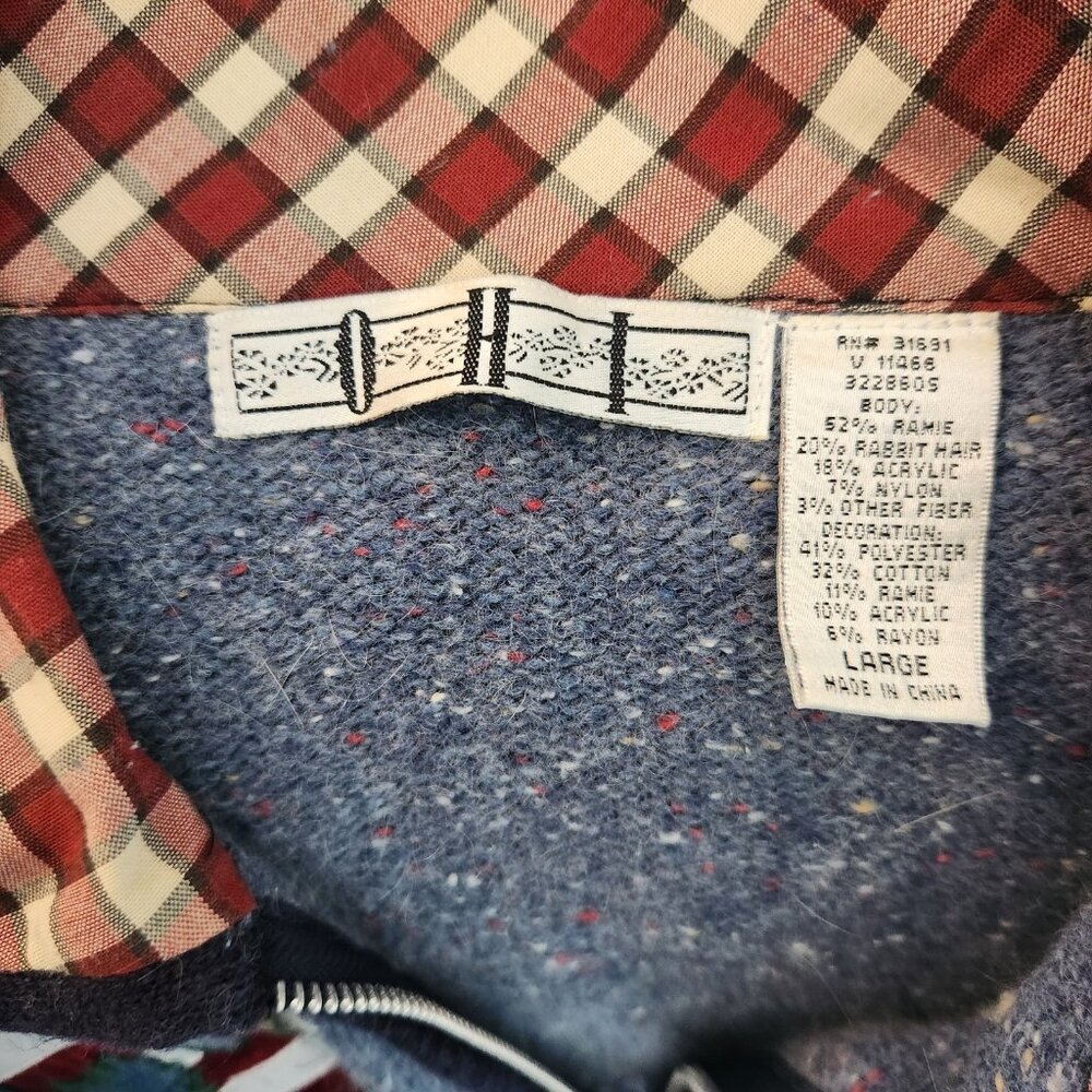 OHI Folk Christmas Sweater Full Zip Country Birds Patriotic US Flag Large EUC - Picture 15 of 16